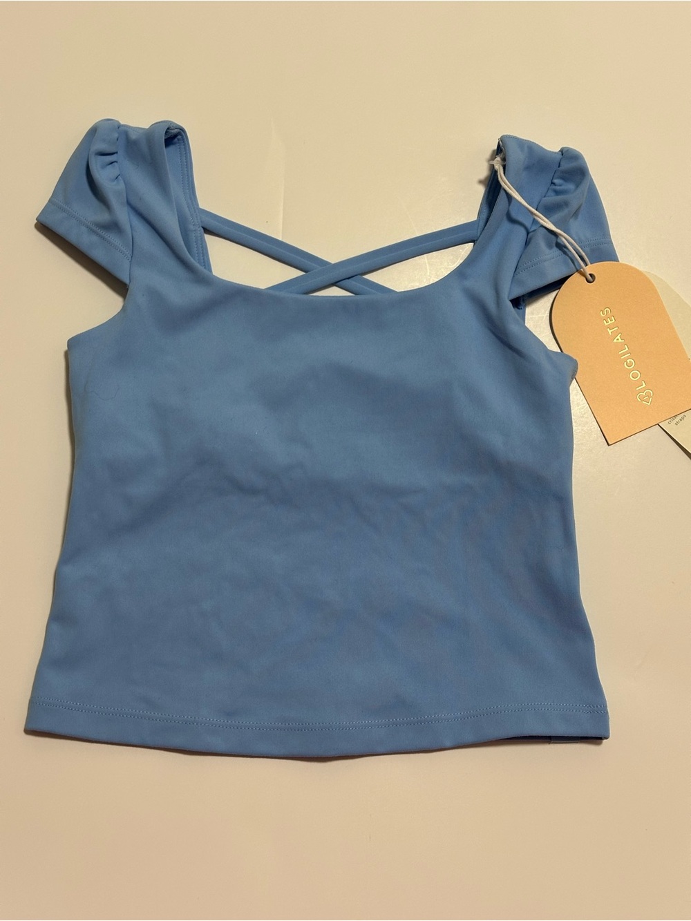 Blogilates Girls' Princess Cap-Sleeve Tee — Size S (6/7) — Light Blue